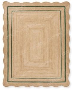 Green Border Wavy Rectangle Handmade Jute Rug