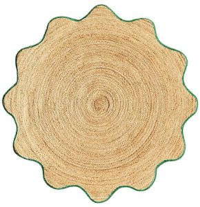 Green Edge Wavy Round Handmade Jute Rug
