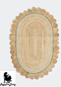 Green Scalloped Oval Handmade Jute Rug