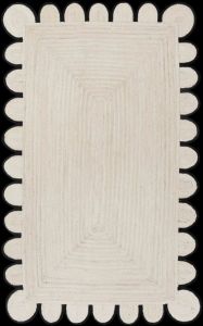 Ivory Scalloped Rectangle Handmade Jute Rug