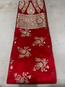 Red Banarasi Silk Saree with Gold Zari Floral Sprig Butta