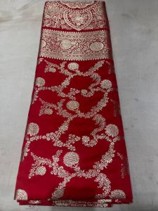 Red Banarasi Silk Saree with Gold Zari Floral Jaal Work
