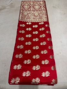 Red Banarasi Silk Saree with Gold Zari Leaf Booti Work