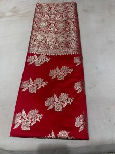 Red Banarasi Silk Saree with Gold Zari Lotus Butta