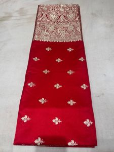 Red Banarasi Silk Saree with Gold Zari Small Booti Work