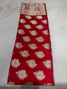 Red Banarasi Silk Saree with Large Gold Zari Floral Butta