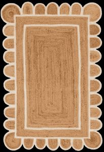 White Framed Scalloped Rectangle Handmade Jute Rug