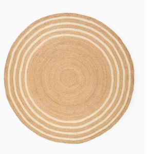 White Multi Stripe Round Handmade Jute Rug