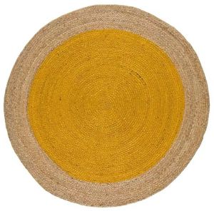 Yellow Round Braided Handmade Jute Rug