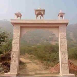 Hand Carved Pink Stone Temple Entrance