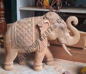 12 Inch Wooden Carved Elephant Statue