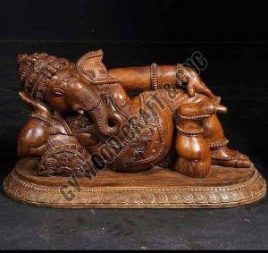 12 Inches Vaagai Wood Sleeping Ganesha Statue