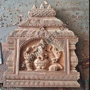 18 Inch Wooden Chaturbhuja Lord Ganesha Seated Idol