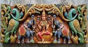18 Inch Wooden Gajalakshmi Wall Panel
