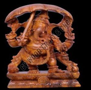 Wooden Umbrella Ganesha Idol
