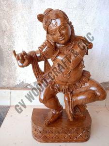 24 Inch Vaagai Wood Beautiful Dancing Krishna Carved Idol