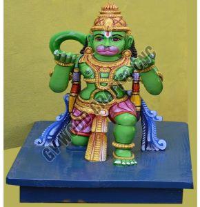 36 Inch Painted Wooden Abhaya Hanuman Statue