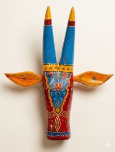 Azure Tribal Wooden Bull Mask Decor
