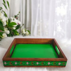 Dark Green Tranquil Rectangular Wooden Tray
