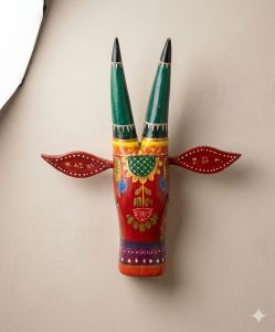 Emerald Tribal Wooden Bull Mask