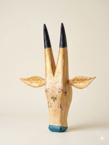 Ivory Tribal Wooden Bull Mask Decor