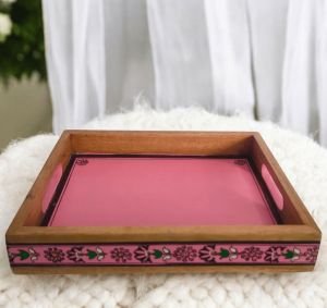 Pink Tranquil Rectangular Wooden Tray