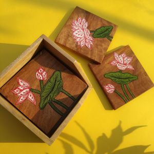 Serene Lotus Hand Painted Wooden Coaster