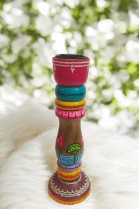 Vibrant Folkart Wooden Candel Holder
