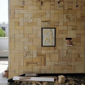 Teak Wood Wall Cladding Stone Tile
