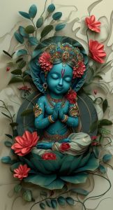 Bal Krishna Lotus Floral 3D Canvas Wall Painting