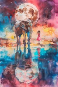 Dreamscape Elephant Moonlight Canvas Wall Painting
