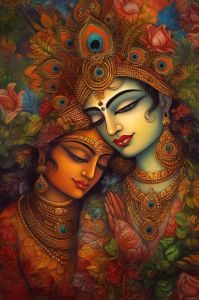 Floral Radha Krishna Divine Canvas Wall Painting