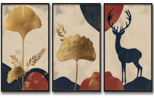 Golden Ginkgo &AMP; Deer Nature Canvas Wall Painting