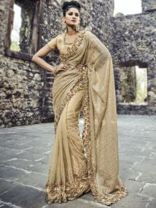 Ladies Beige Heavy Embroidered Saree