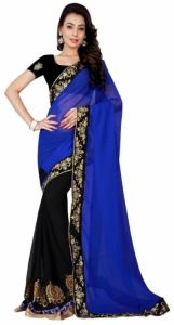 Ladies Blue Embroidered Border Saree