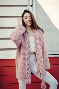 Ladies Cable Knit Long Cardigan Sweater