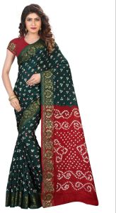 Ladies Green Printed Border Saree