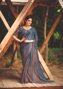 Ladies Grey Plain Party Wear Saree