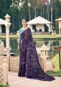 Ladies Purple Floral Print Saree
