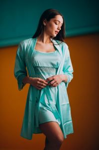 Ladies Satin Lace Nighty With Robe Set