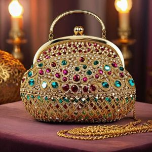 Ladies Stone Studded Bridal Clutch Bag