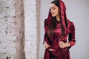 Ladies Velvet Co Ord Set With Hooded Shrug