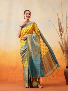 Ladies Yellow Woven Border Silk Saree