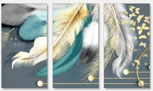 Luxury Feather Abstract 3 Panel Canvas Wall Painting