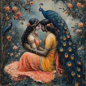 Peacock Garden Radha Krishna Canvas Wall Painting
