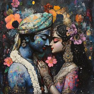 Romantic Radha Krishna Floral Canvas Wall Painting