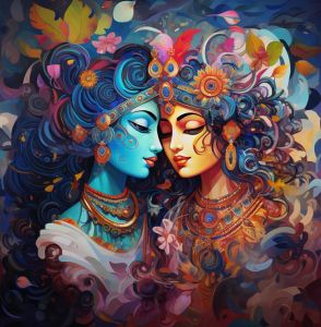Vibrant Radha Krishna Abstract Canvas Wall Painting