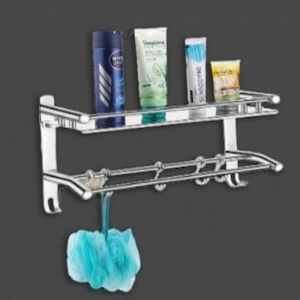 Stainless Steel Mirror Finish Single Shelf with Hook