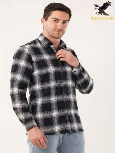 Mens Black and White Full Sleeve Cotton Check Shirt