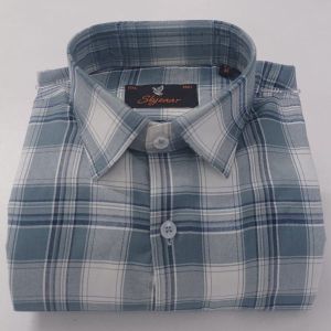 Mens Blue and White Full Sleeve Cotton Check Shirt
